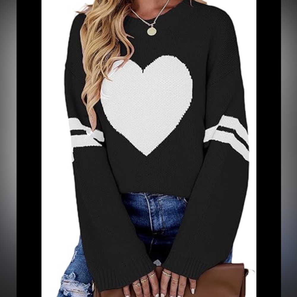 Heart Knit Sweater in Black & White NWT